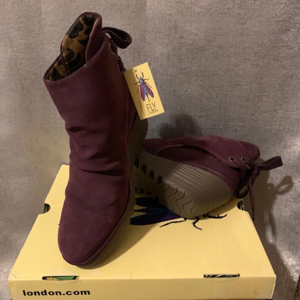 NIB Fly London Yama Ankle Boots Purple Sz9 US 40EU